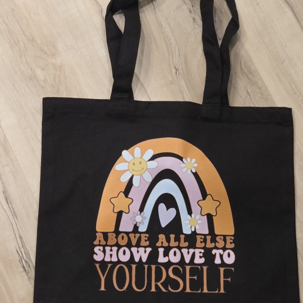 Buy One Get One Half Off Black Tote Bag with Hippie Boho Design